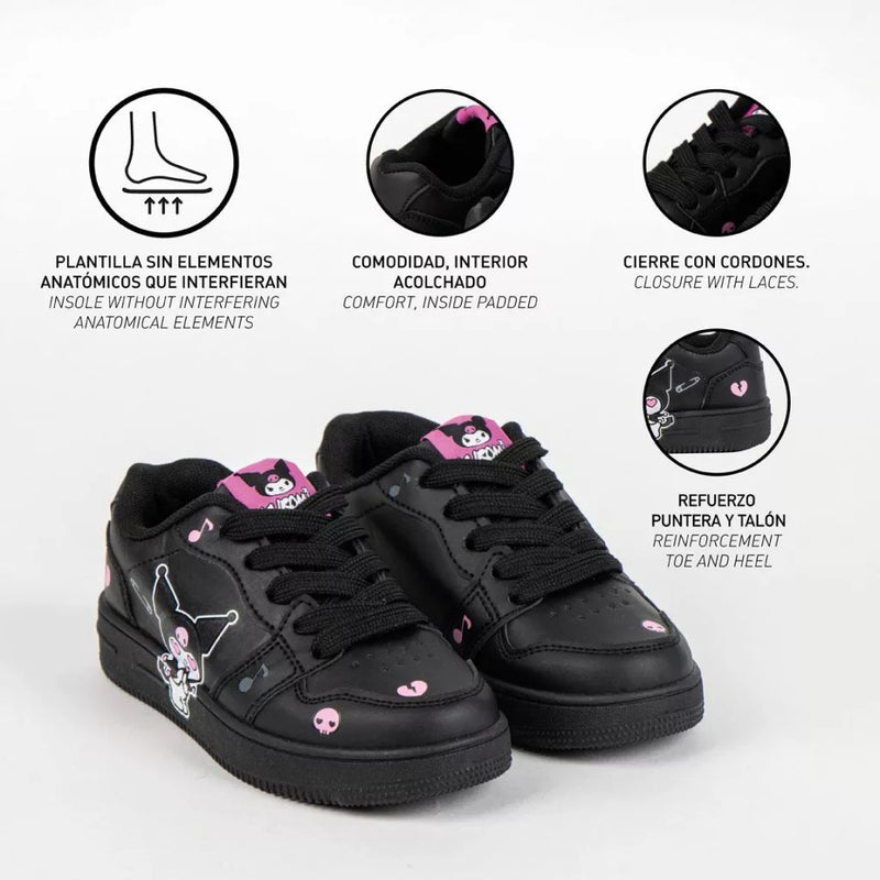 Sneakers Kuromi fete, negri cu detalii roz – imagine 3