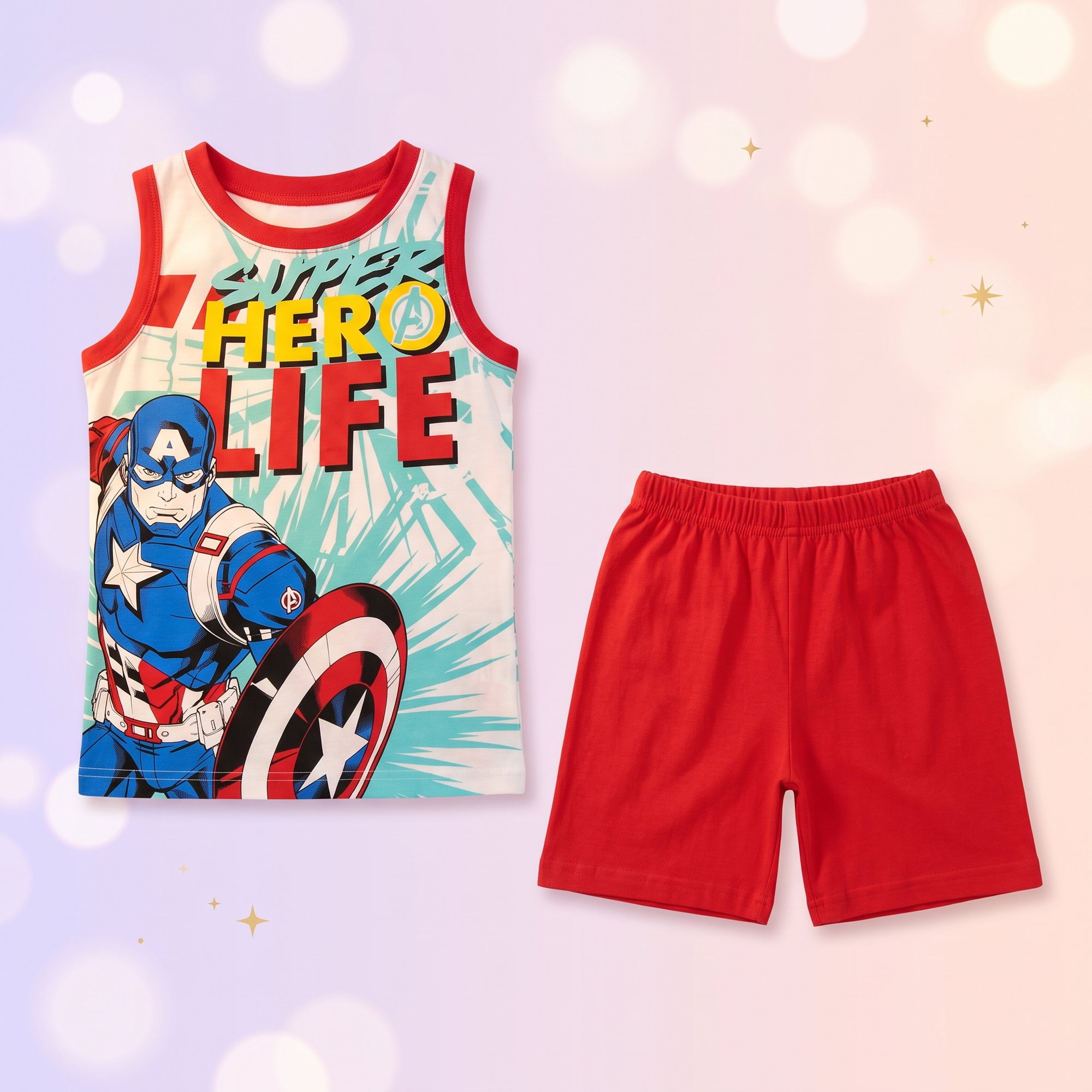 Avengers pijama scurtă copii, Rosu - piese separate