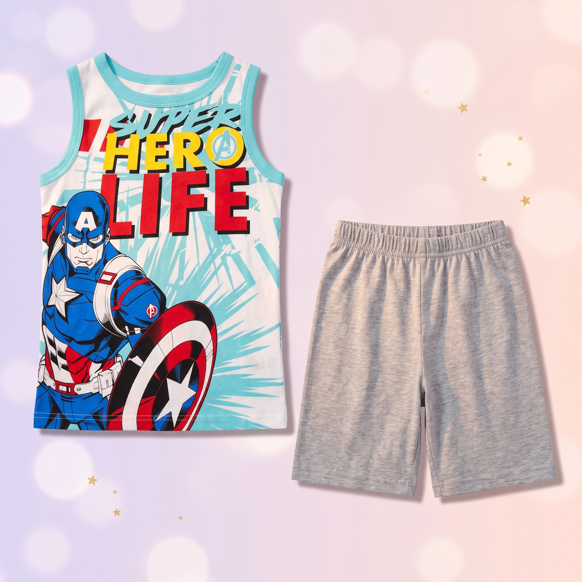 Avengers pijama scurtă copii, Turcoaz - piese separate