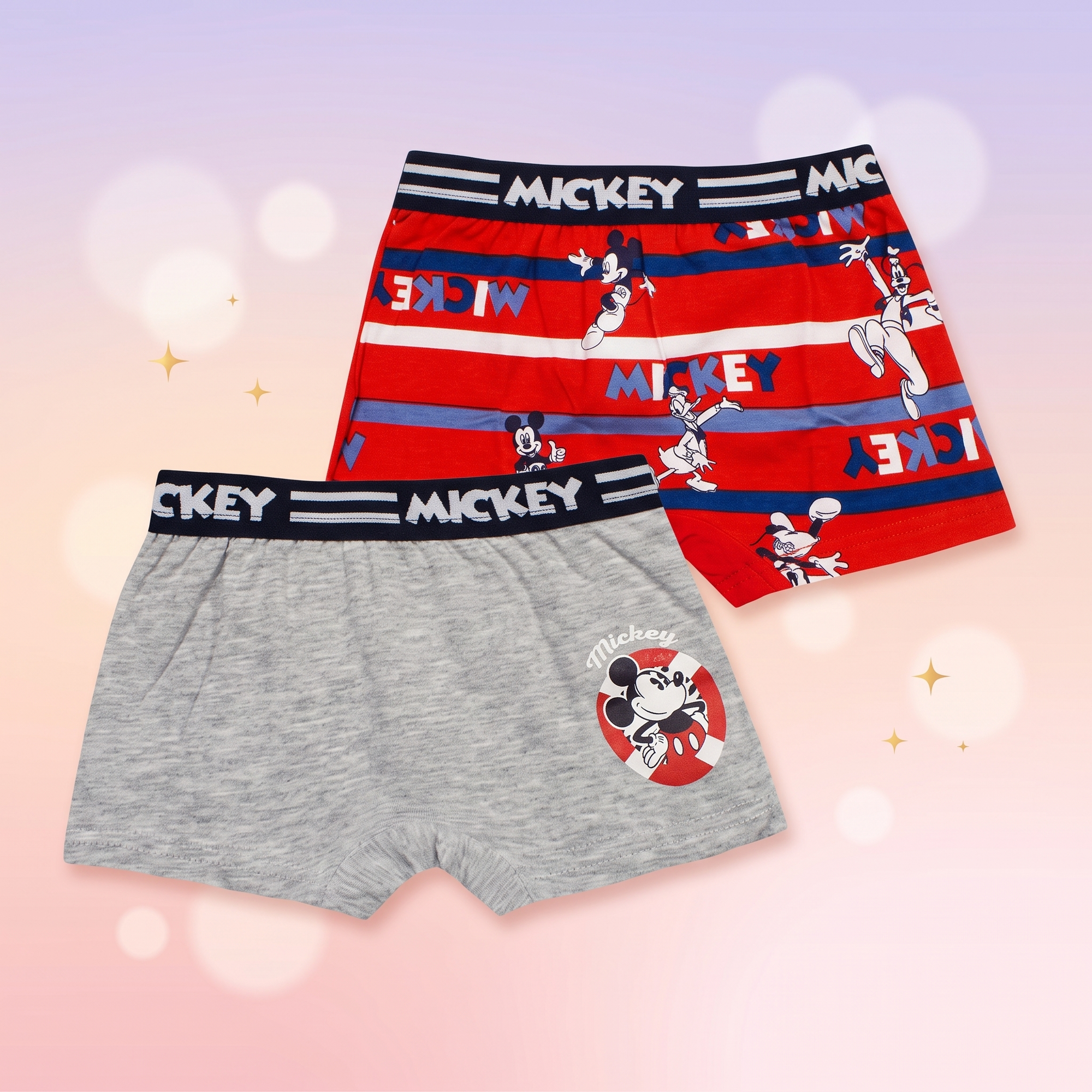 Disney Mickey boxeri 2 bucati pachet, Gri & Rosu - fata