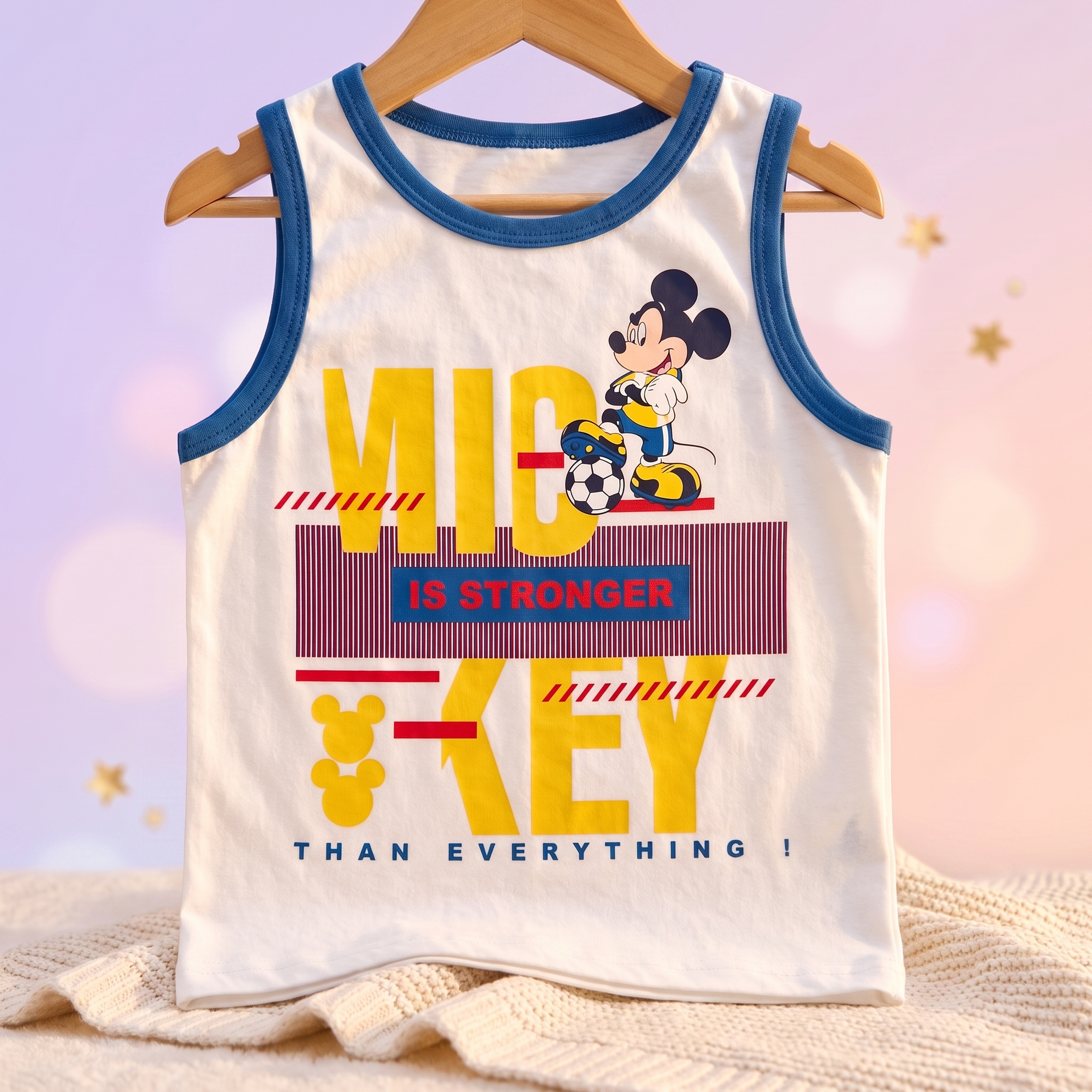 Disney Mickey Football tricou fara maneci, Alb, pe umeras