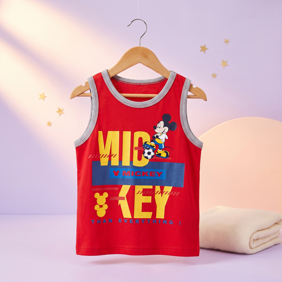 Disney Mickey Football tricou fara maneci, Rosu, pe umeras