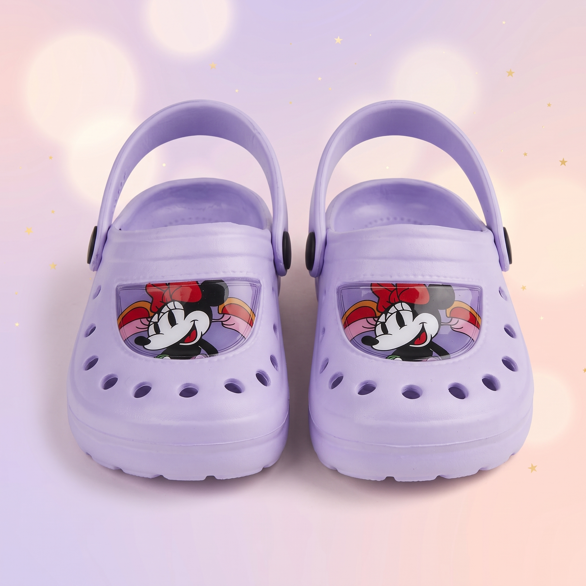 Disney Minnie papuci tip clog, Mov, prezentare frontala