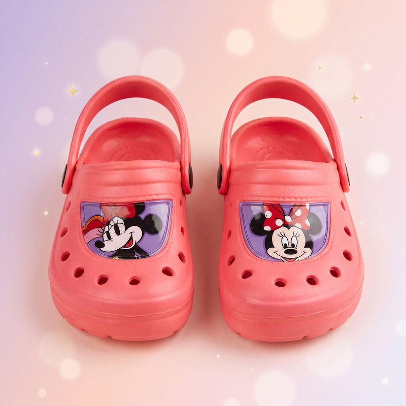 Disney Minnie papuci tip clog, Roz Coral, prezentare frontala