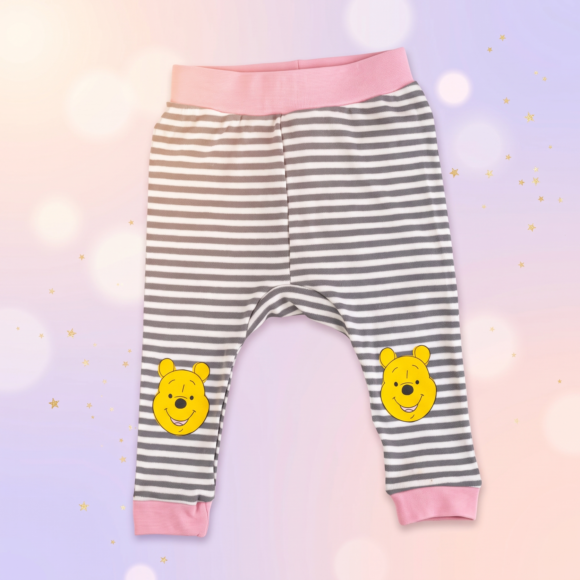 Pantaloni bebe Disney Winnie the Pooh, set 2 bucăți – 100% bumbac, gri cu dungi albe - bucată individuală