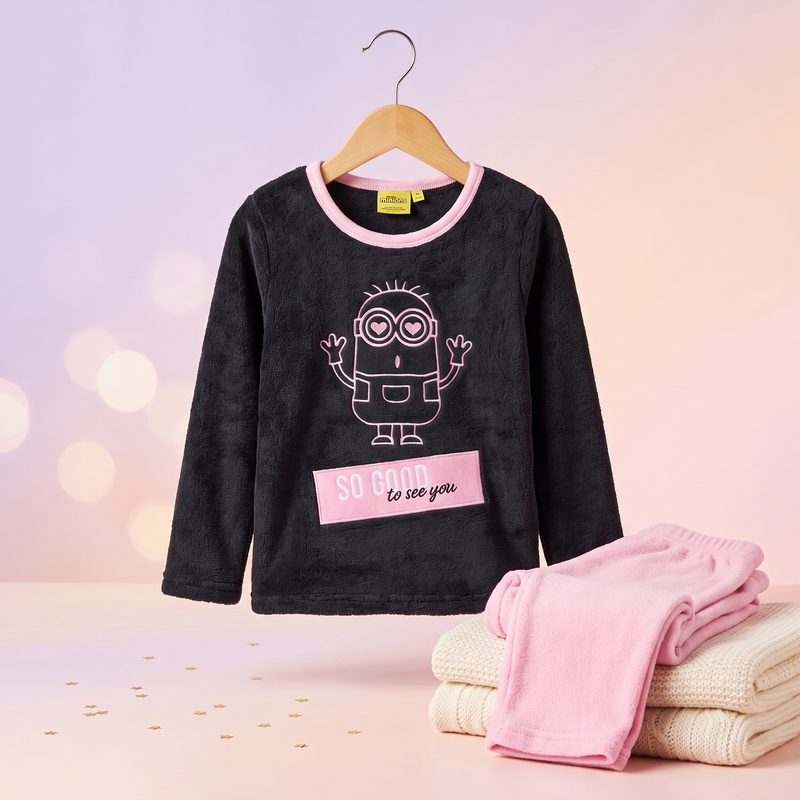 Minionii So Good pijamale lungi, Negru cu Roz, pe umeras
