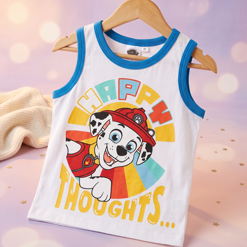 Patrula Catelusilor tricou fara maneci, Alb, pe umeras