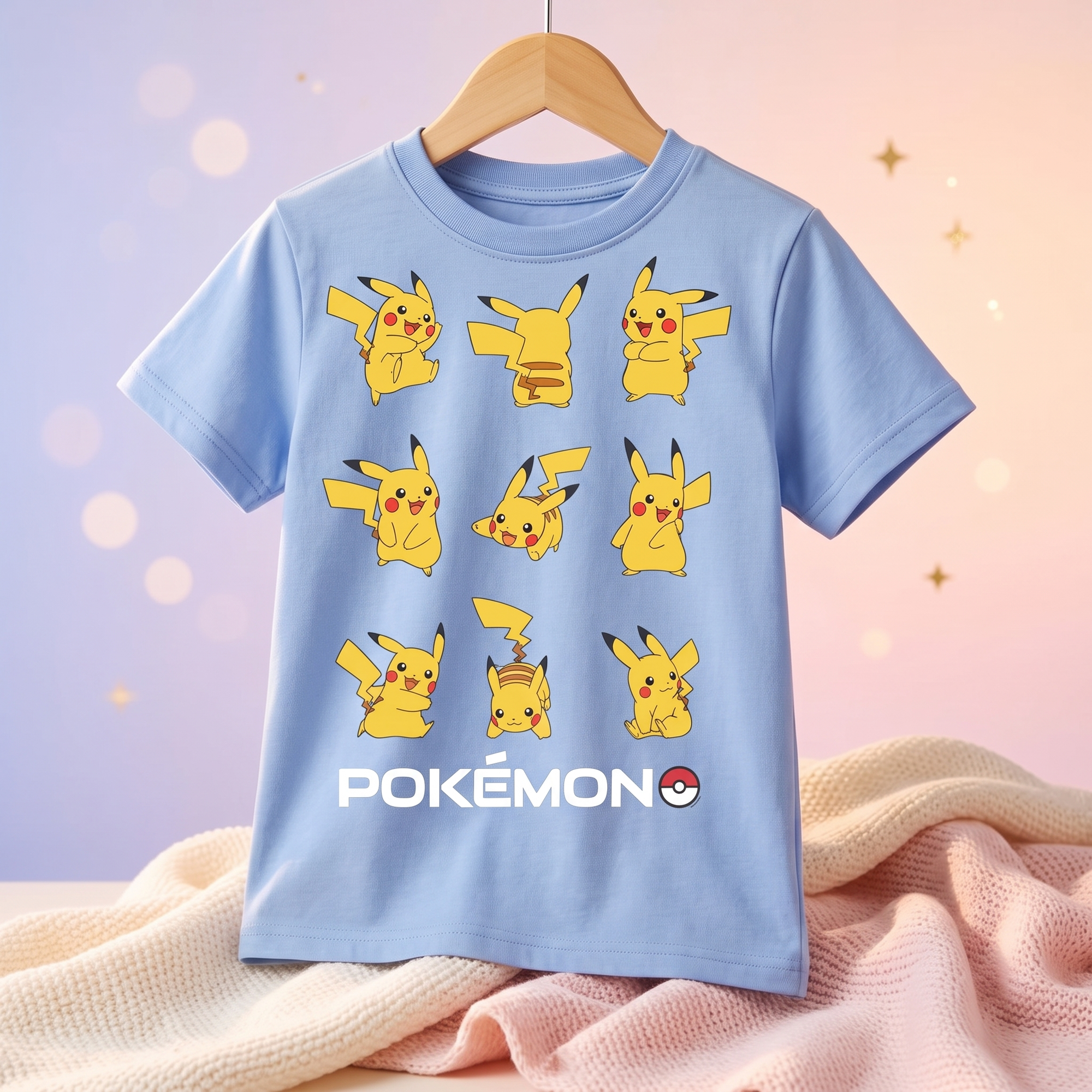 Pokemon Fun Squad tricou scurt, Bleu Deschis, pe umeras