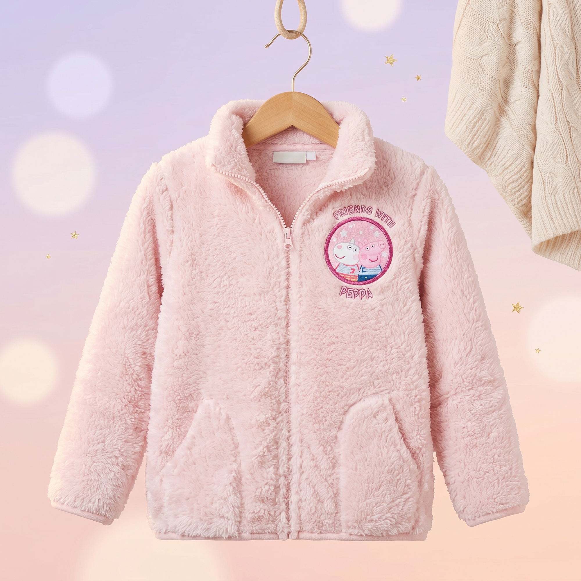 Purcelusa Peppa jacheta fleece cu fermoar, pe umeras