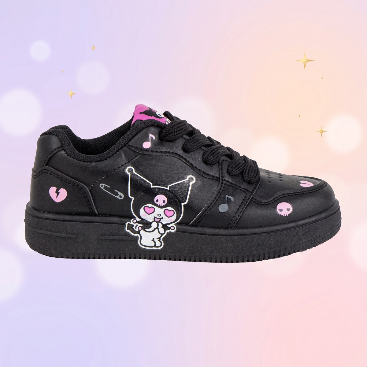 Sneakers Kuromi fete, negri cu detalii roz - foto boutique Mini Magic Kids
