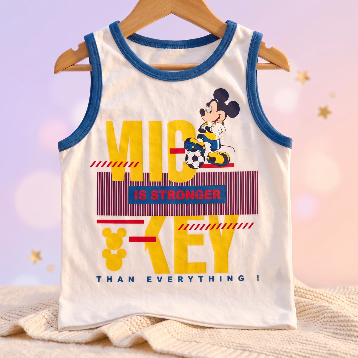 Disney Mickey Football tricou fara maneci, Alb, pe umeras