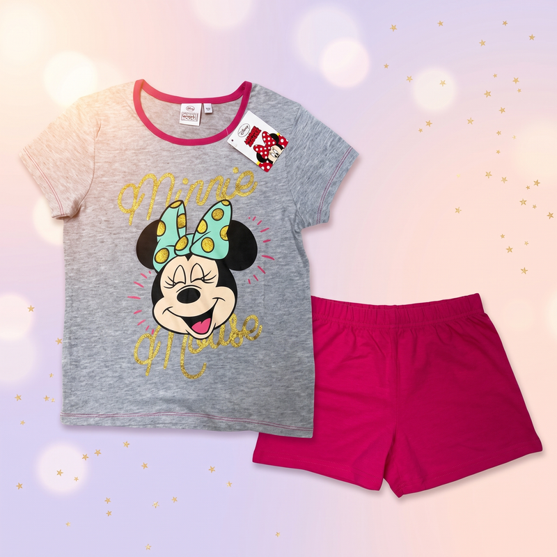 Disney Minnie pijama scurta, Gri-Fucsia, pe umeras