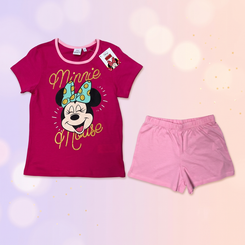Disney Minnie pijama scurta, Roz-Fucsia, pe umeras