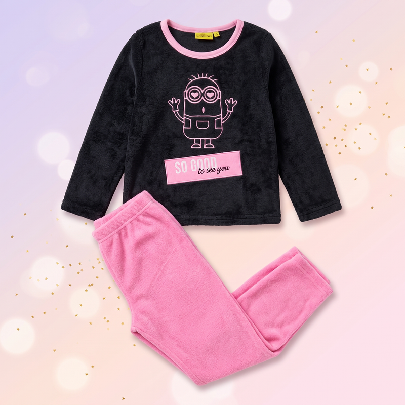 Minionii So Good pijamale lungi, Negru cu Roz - fata