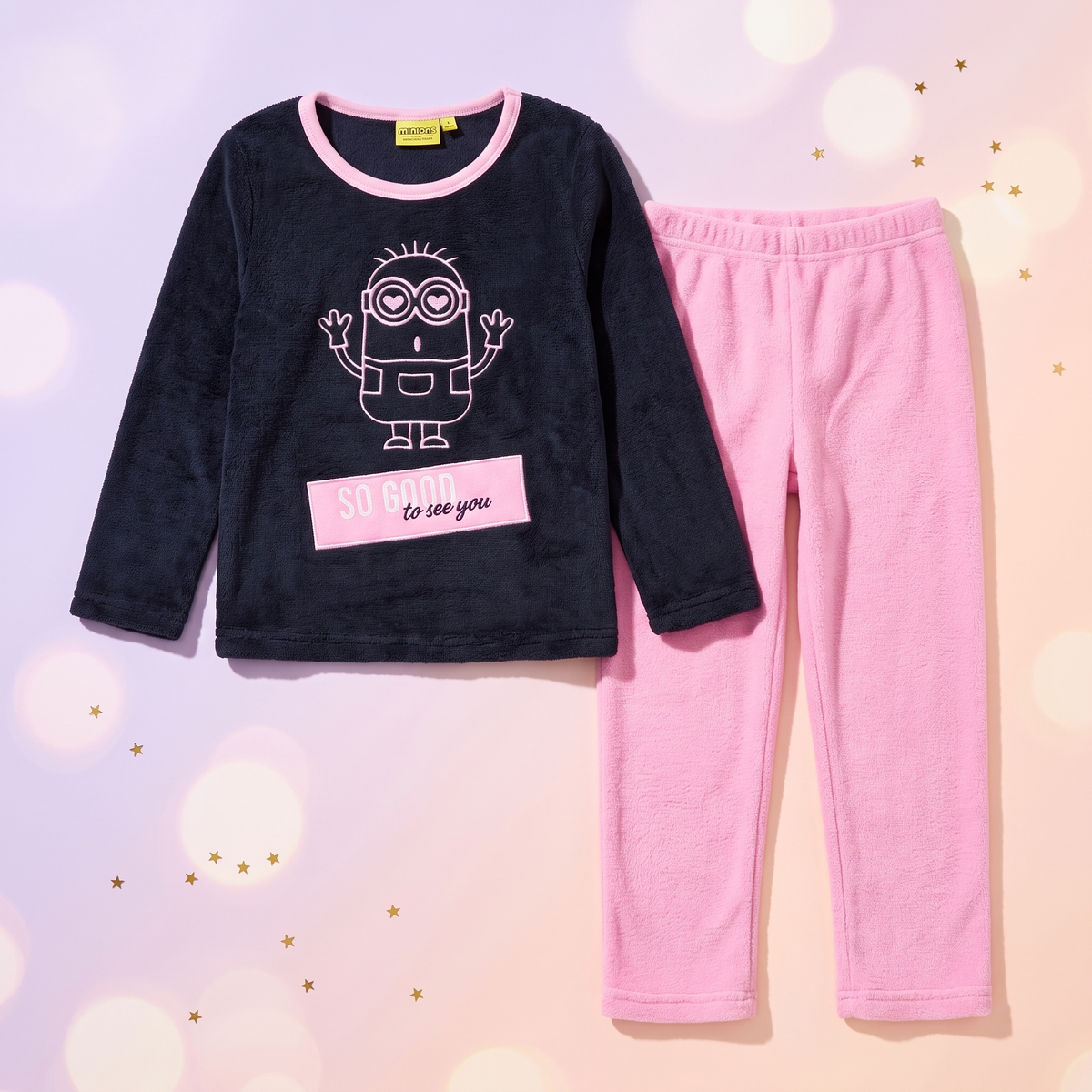 Minionii So Good pijamale lungi, Negru cu Roz, piese separate